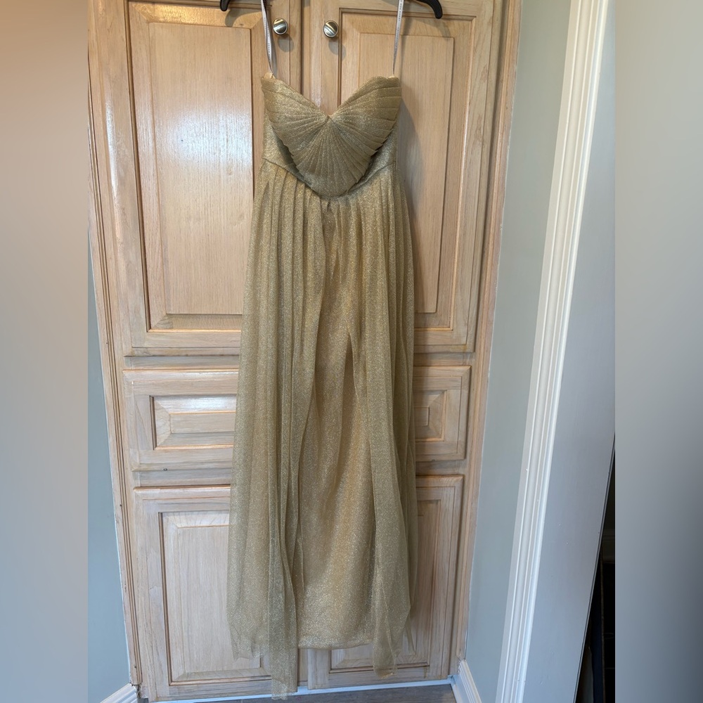 Jenny Yoo Gold Strapless Evening Gown